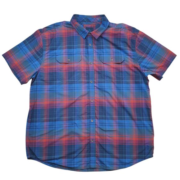 prAna Cayman Plaid Shirt Mens XXL Island Blue Short Sleeve Nylon Outdoor UPF - Picture 2 of 10
